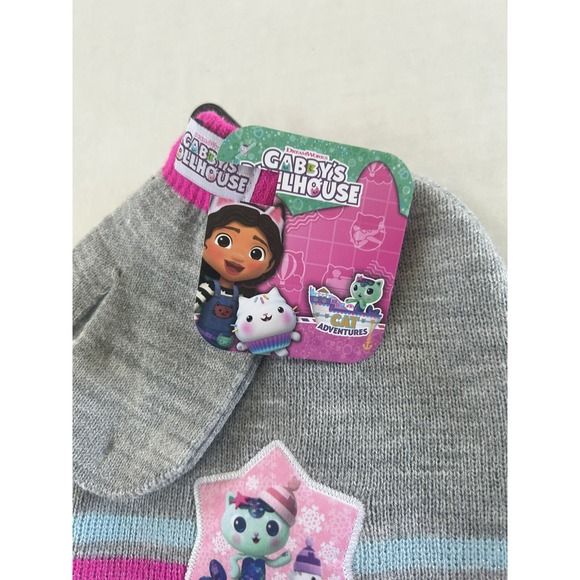Gabbys Dollhouse Knit Hat Beanie‎ & Mitten Set Kids DreamWorks Sparkly Pink BxX - Picture 3 of 4